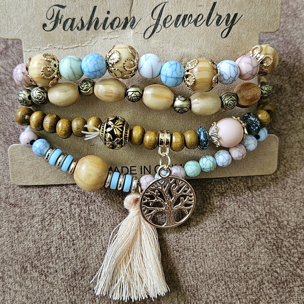 Othr Pastel and Gold Beaded Bracelet Set